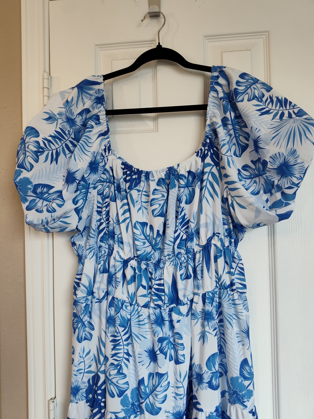Blue and White Tropical Print Maxi Dress - Picture 2 of 5